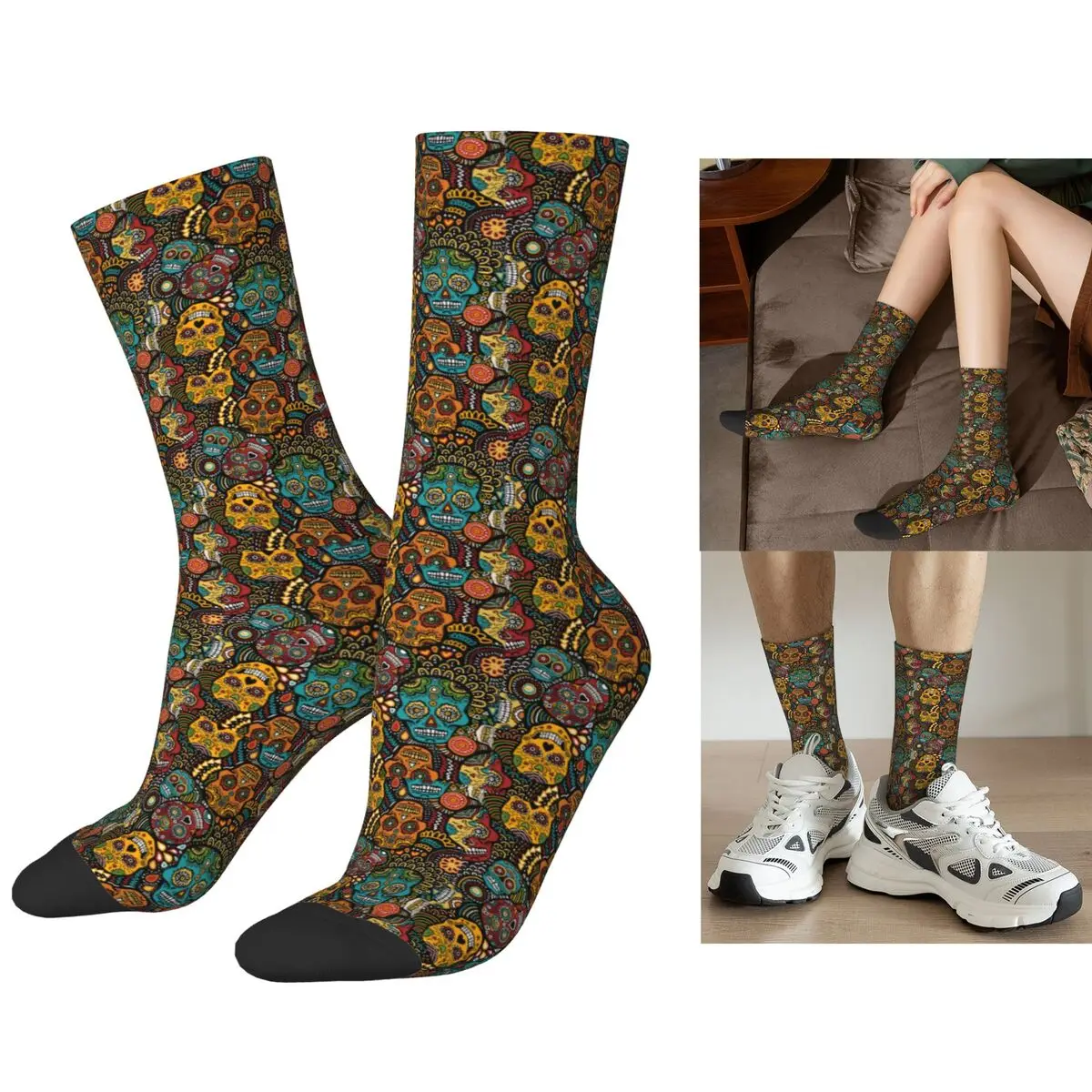 

Calaveras Sugar Skull Socks Harajuku Sweat Absorbing Stockings All Season Long Socks Accessories for Man's Woman's Gifts