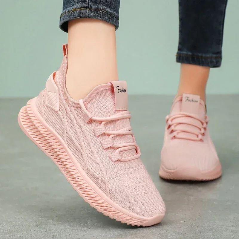 2024 Spring Fashion Sneakers Women\'s Shoes Mesh Yellow Women\'s Shoes Women\'s Lace-up Red Black Casual Shoes Breathable