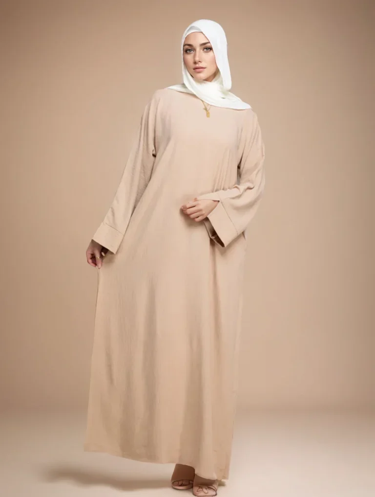 عباية نسائية إسلامية جديدة لعام 2025 برقبة دائرية وتصميم مشط للخصر لأحداث دينية لرمضان في الشرق الأوسط وملابس يومية متواضعة