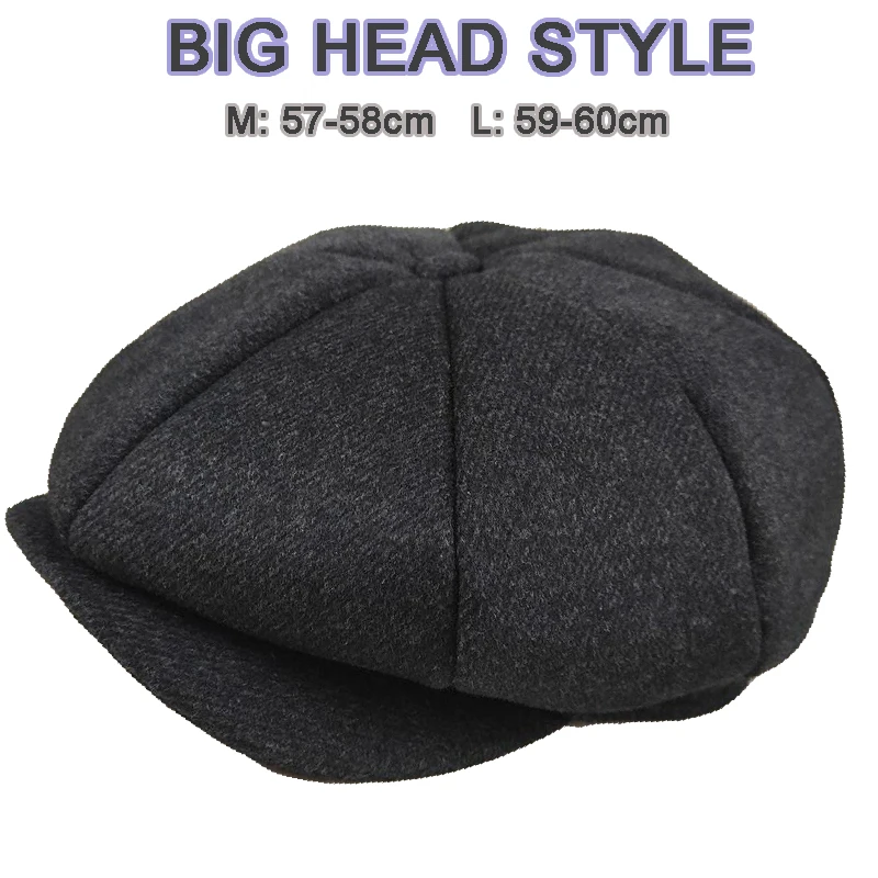 Winter Wool Blend Tweed Herringbone Newsboy Cap Men 8-Quarter Panel Vintage Tweed Peaky Blinders Flat Caps Driver Beret Hat