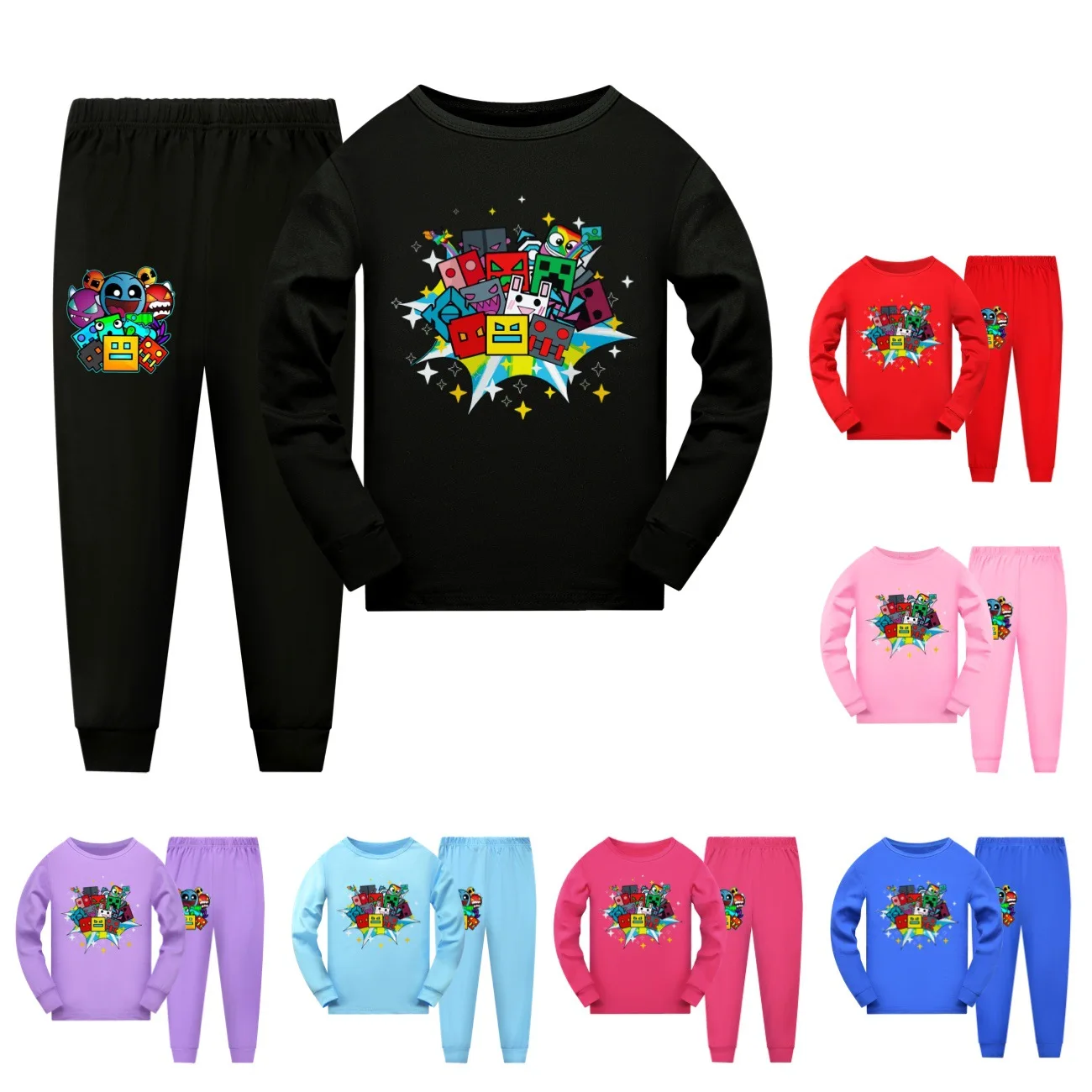 

New Game Geometry Dash Pyjamas Kids Fall Autumn Pajama Sets Baby Boys Loose Long Sleeve Tops Pants 2pcs Set Toddler Girl Clothes