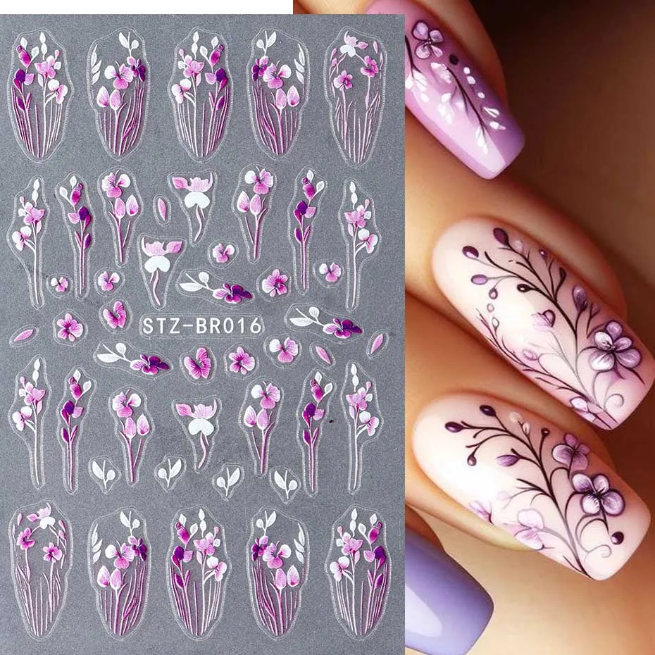 3Dパープルフラワーネイルステッカー,花の花びらのジェルポリッシュデカール,日曜大工のステッカー,装飾マニキュア,y2k