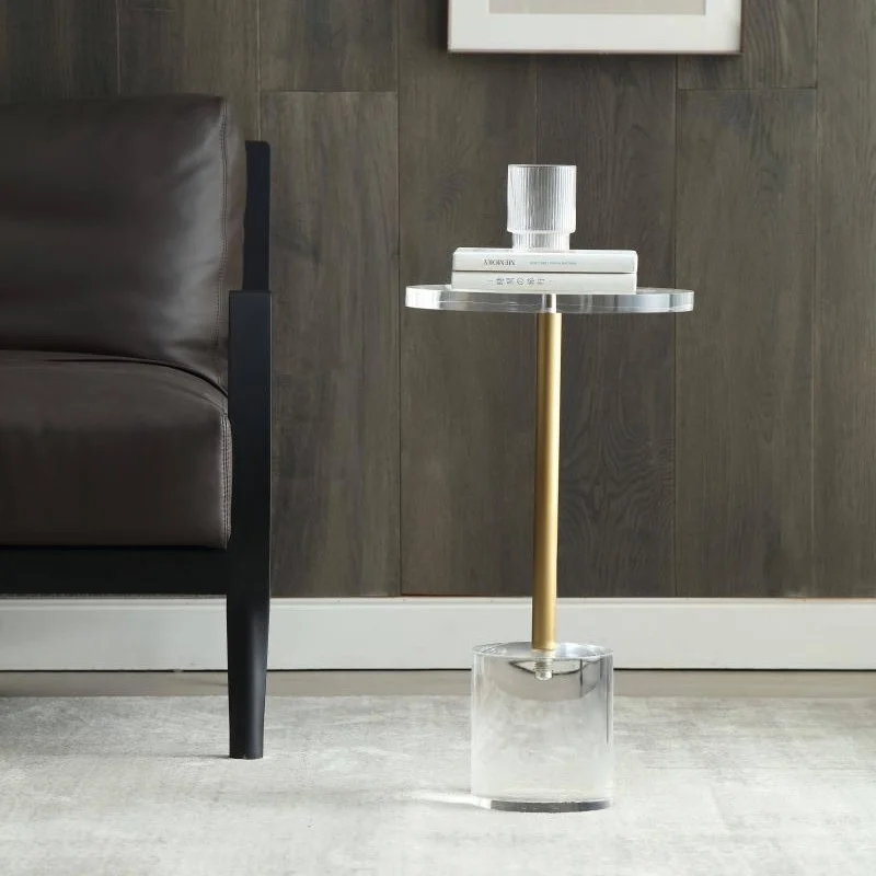 New modern luxury style transparent acrylic side table with gold metal rope, used for home decoration