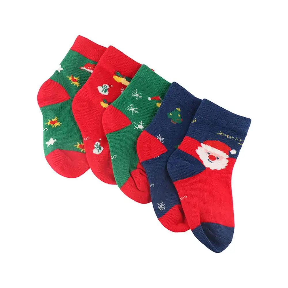 5 Pair Cotton Children Christmas Socks Santa Claus Elk Cartoon Hosiery Cloth Accessories Korean Style Mid-Tube Socks Girls