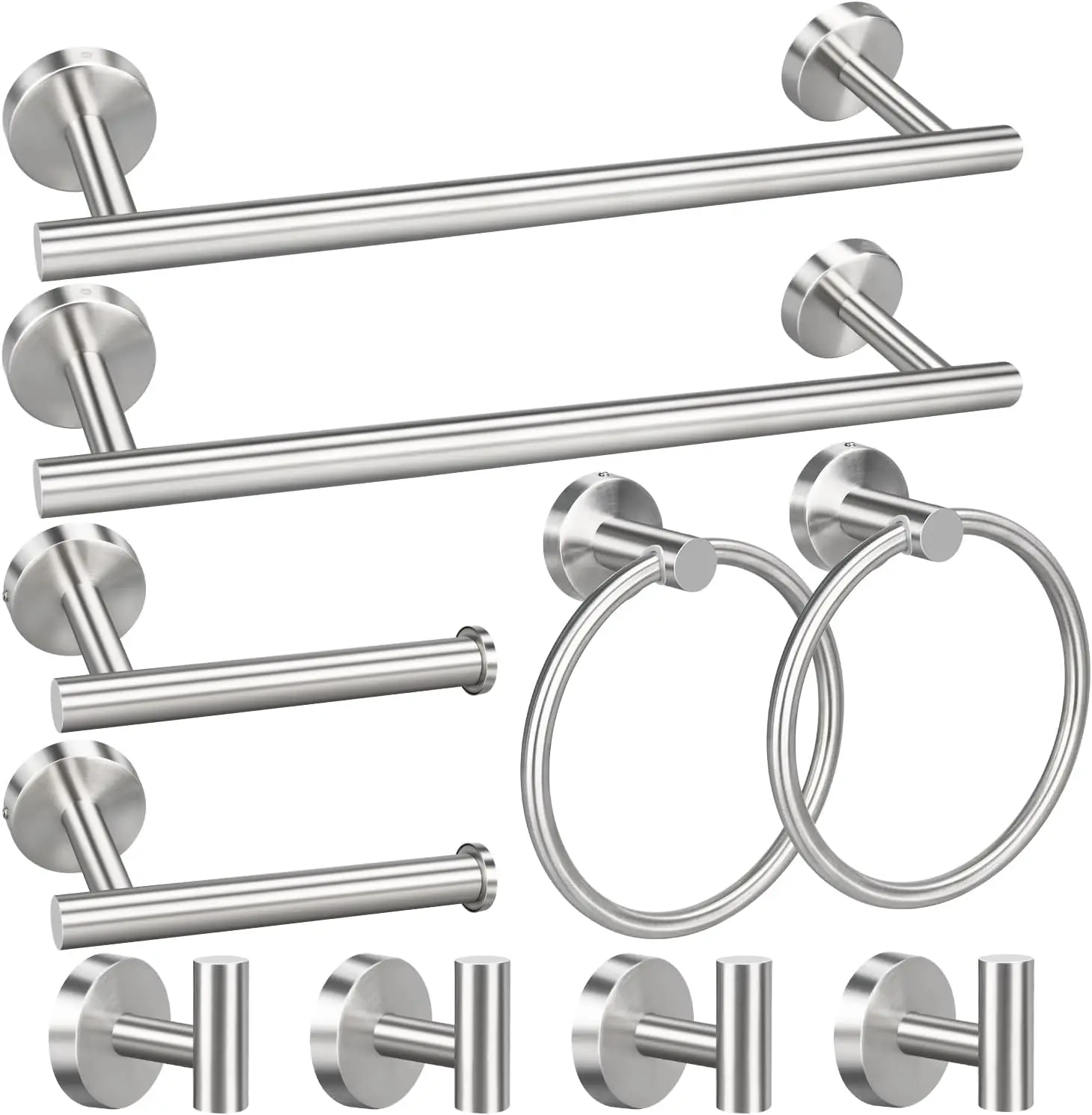 

10pcs Bathroom Hardware Set, Including 16" Hand Towel Bars, Toilet Paper Holders, Towel Rings, Robe Towel Hooks Light