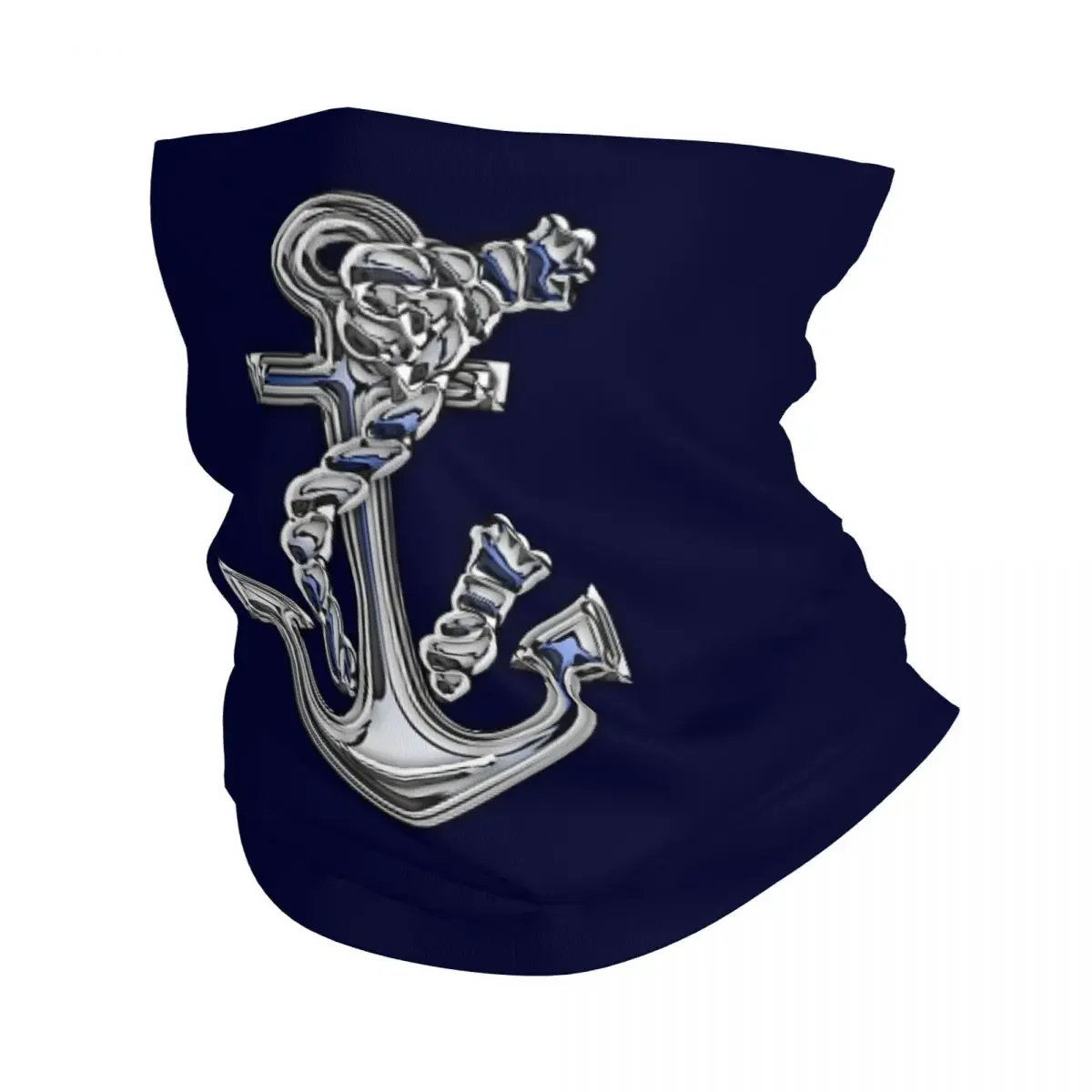 Chrome Style Nautical Rope Anchor Applique Bandana Neck Gaiter Printed Magic Scarf Warm Headwear Hiking Fishing Adult All Season