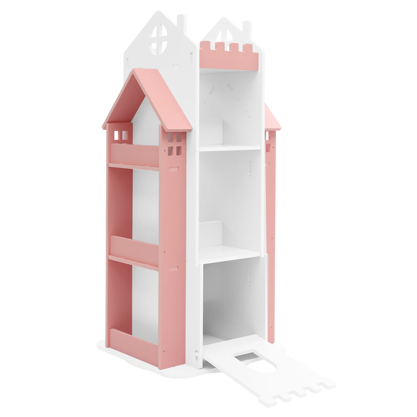 

Castle Bookshelf, 95x41x41cm Rotating Bookshelf, 220 lbs Capacity Bookcase, Pink Spinning Book Organizer for Living Room Bedroom