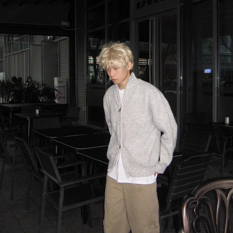 

Cleanfit Men's Knitted Sweater Autumn Winter Loose Fit Long Sve Stand Collar Cardigan Casual Warm Polyester Fiber Coat