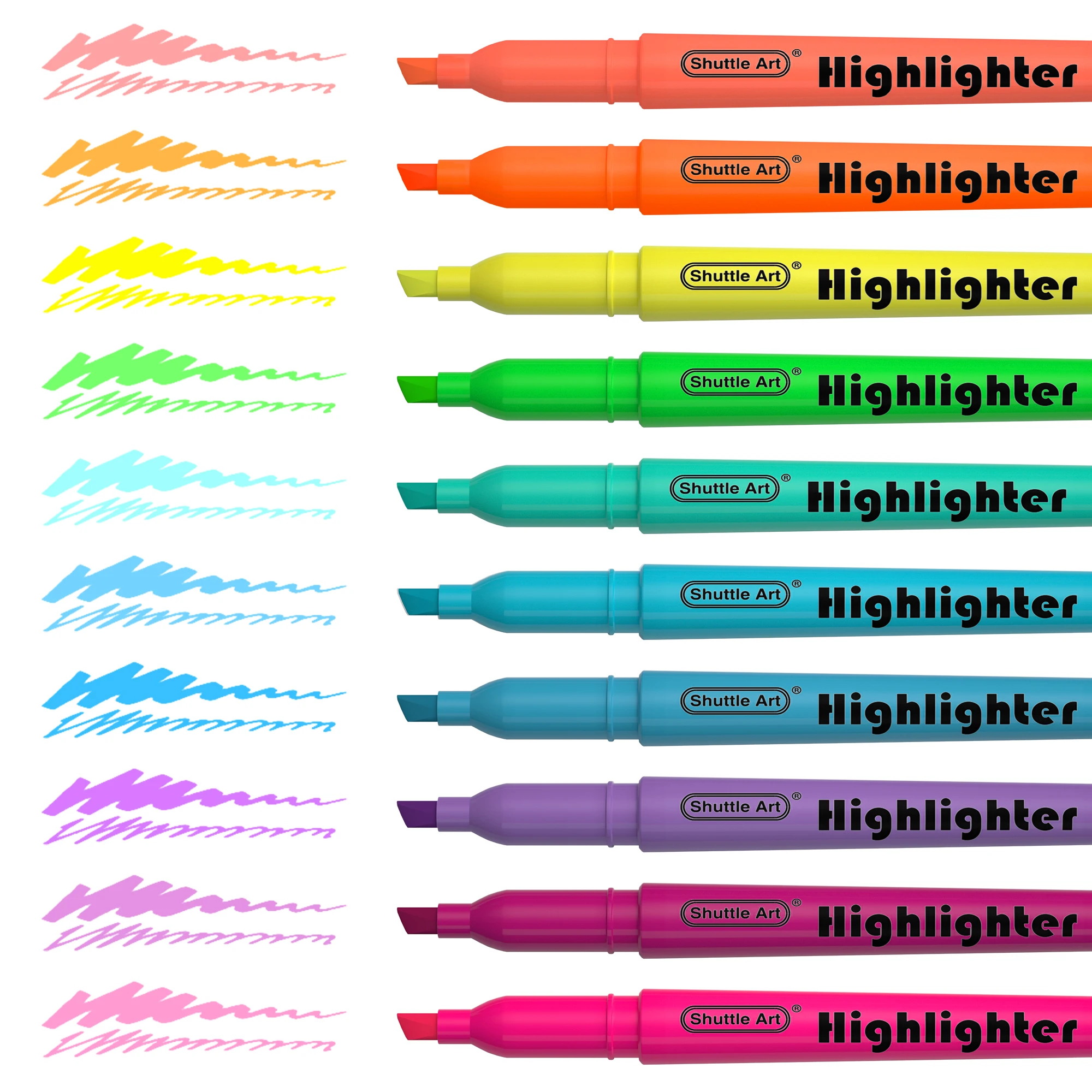 Shuttle Art Highlighters, 30 Pack Highlighters Assorted Colors, 10 Colors Chisel Tip Dry-Quickly Non-Toxic Highlighter Markers for Adults Students Highlighting in Home School Office