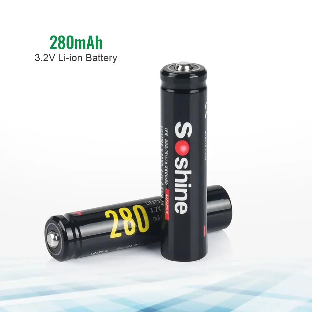 Soshine AAA 10440 280mAh LiFePO4 Batteries 3.2V 280mAh Rechargeable Battery Flashlights Camera Shaver Cells Wireless Mouse Toy