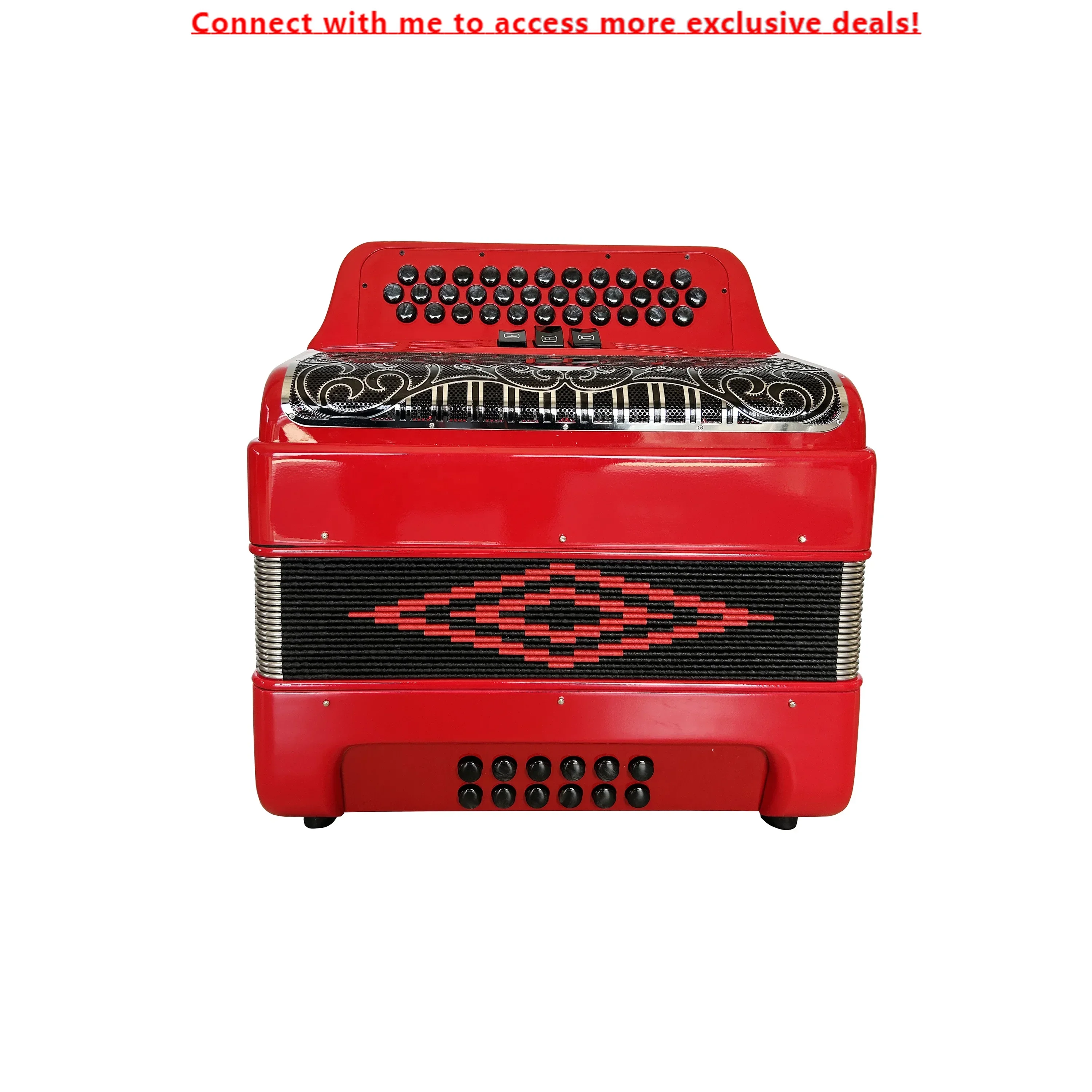 

SEASOUND Professional 34-кнопки, 12 басов, 3 регистры, красный аккордеон, черные, серебряные кнопки для гриля JB3412C, инструмент для аккордеона, черный