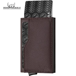 Business Credit Card Rfid Smart Gnuine Leather Mini Metal Wallet Holder for Men Women Id Badge Case Carteira Masculina Luxury