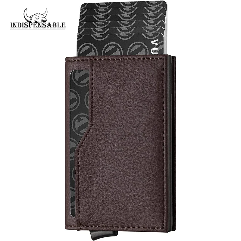 Business Credit Card Rfid Smart Gnuine Leather Mini Metal Wallet Holder for Men Women Id Badge Case Carteira Masculina Luxury