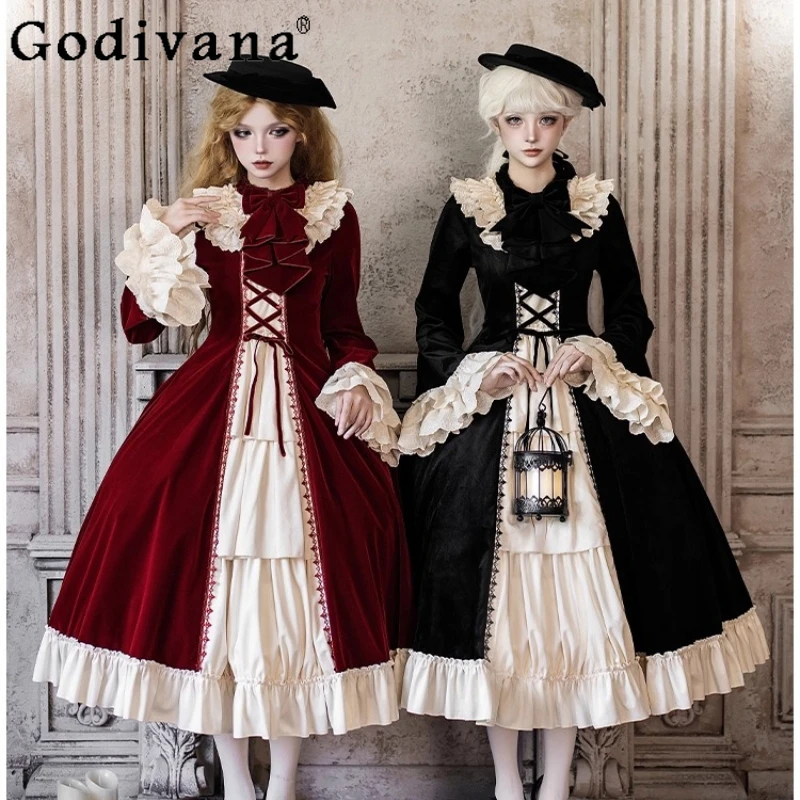

Vestidos Tea Party Lolita Long Sleeve Dresses Set OP Spring and Autumn 2025 Girls Women's French Elegant Slim-Fit Vintage Dress