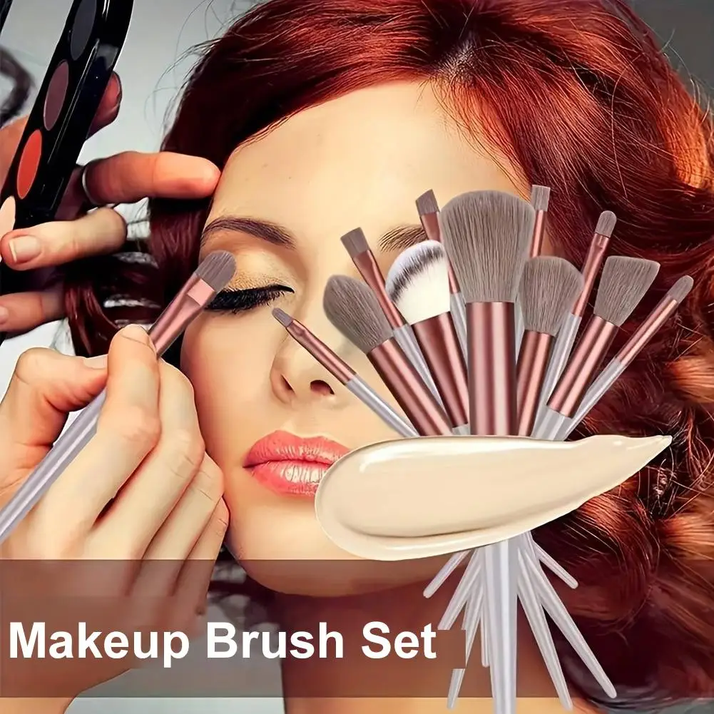 13Pcs Coffee Lotus Pink Makeup Brush Set Ultra Soft Blush Foundation Eyeshadow Highlighter Brushes Professional Cosmetic Tools
