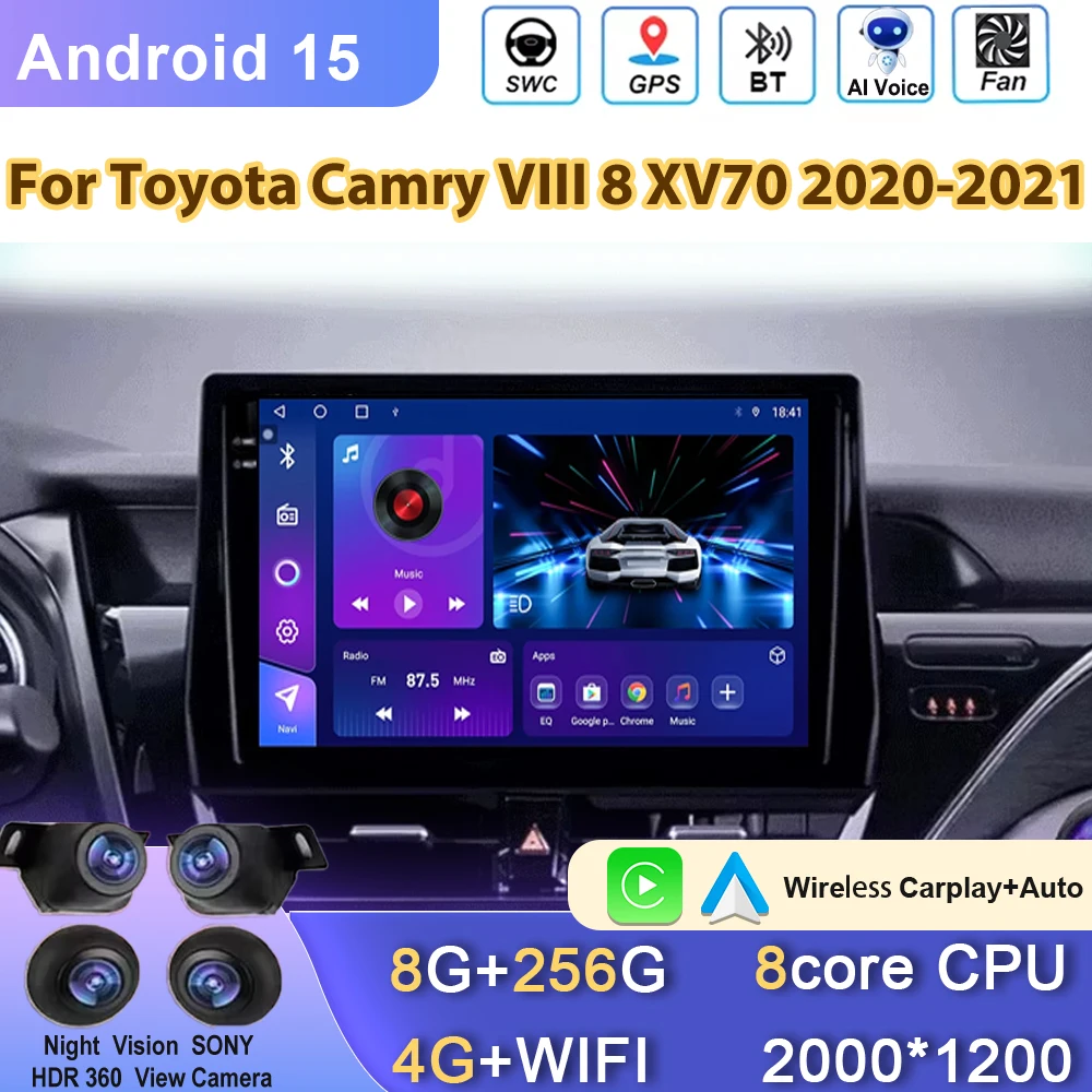 Car Radio Android For Toyota Camry VIII 8 XV70 2020 - 2021 Carplay Player Multimedia Video GPS Navigation Rear camera Screen DVD