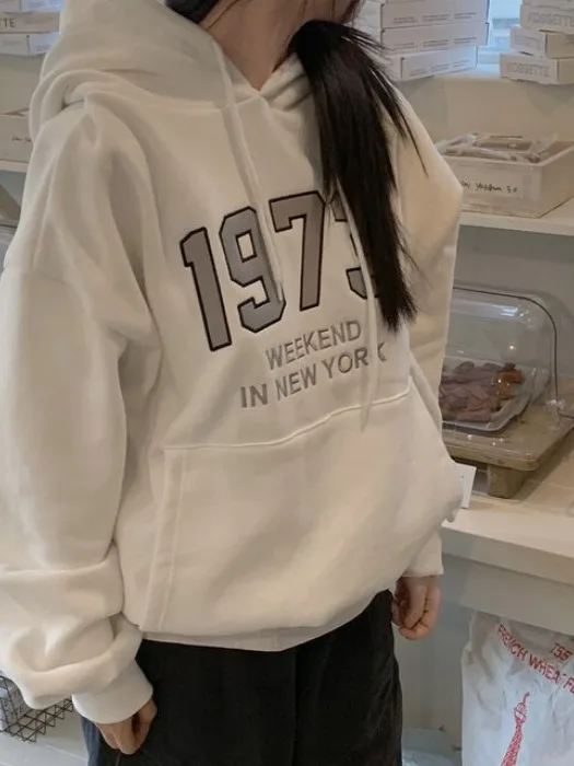 Chic Oversized Hoodie Women's Long Sve Fce Lined Printed Letter Casual Sweatirt Autumn Winter Street Sle Commute image 5