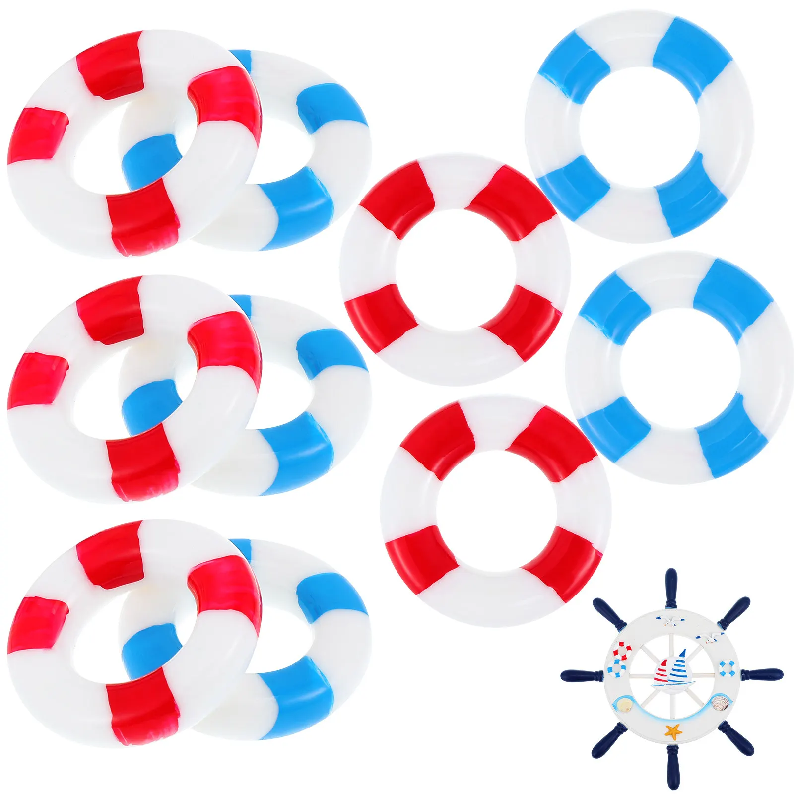 

10Pcs Miniature Nautical Decor Lifebuoy Shaped Resin Ornament Lightweight Waterproof Swim Ring for Home Garden Party Nautical