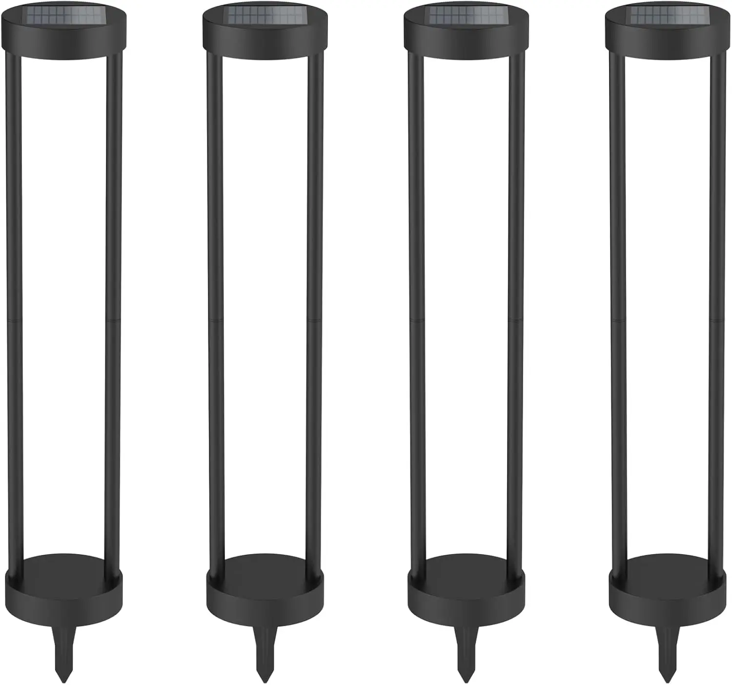 Solar Bollard Lights Outdoor, 24” Tall Stainless Steel & Iron Waterproof Solar Landscape Light for Yard Garden Walkway (4-Pack)