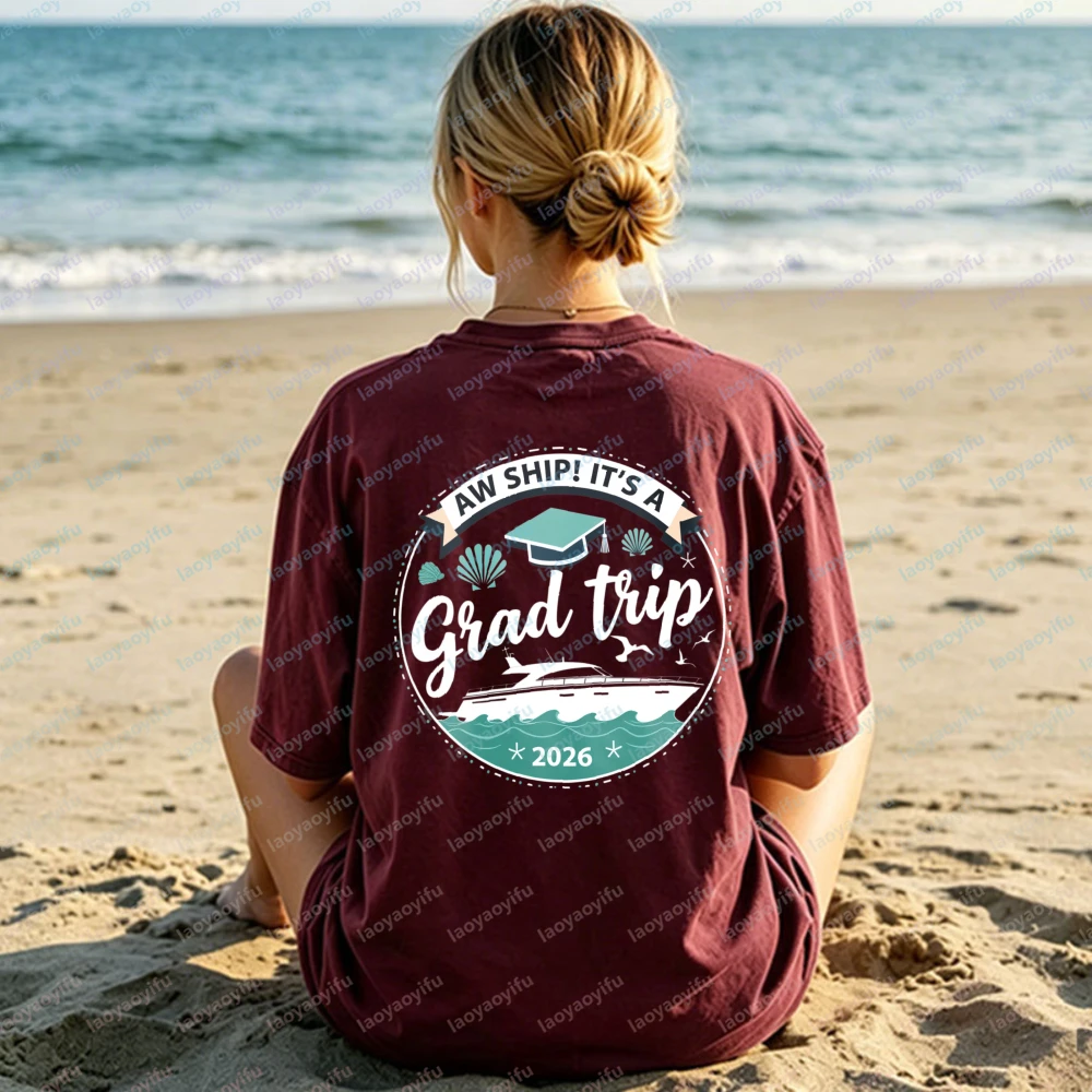 Grad Trip 2026 Ship Cruise Graduation Theme Unisex Cotton T-Shirt Beach Summer Vacation Party Gift for Graduates Printing Tops