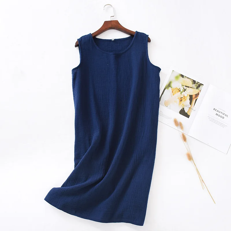 New summer ladies cotton crepe cloth nightdress sleeveless dress solid color plus size loose vest skirt furniture skirt women