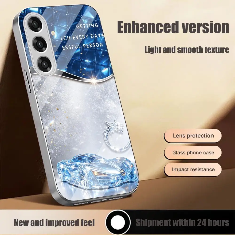 Crystal Sports Car HD Multi-color variants glass phone case for Samsung Galaxy S26 S25 S24 S23 S22 FE,Ultra,Plus Dropresistant