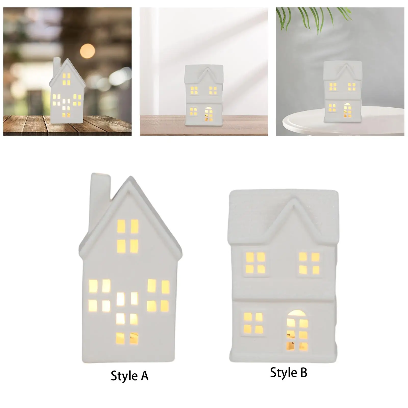 Christmas Village Houses Ceramic LED Lighted White Decorations Winter Scene Miniature Figurine for Home Shelf Fireplace Table