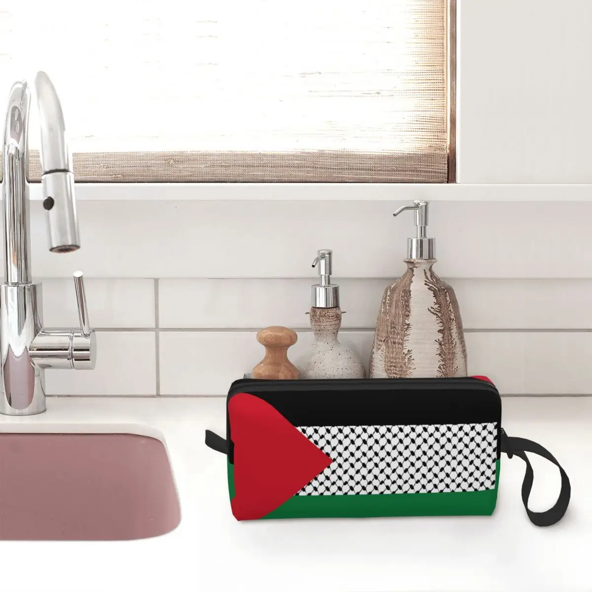 Palestine Flag Makeup Bags Palestinian Hatta Kufiya Keffiyeh Pattern Women Cosmetic Bag Trend Outdoor Pouch for Purse Storage