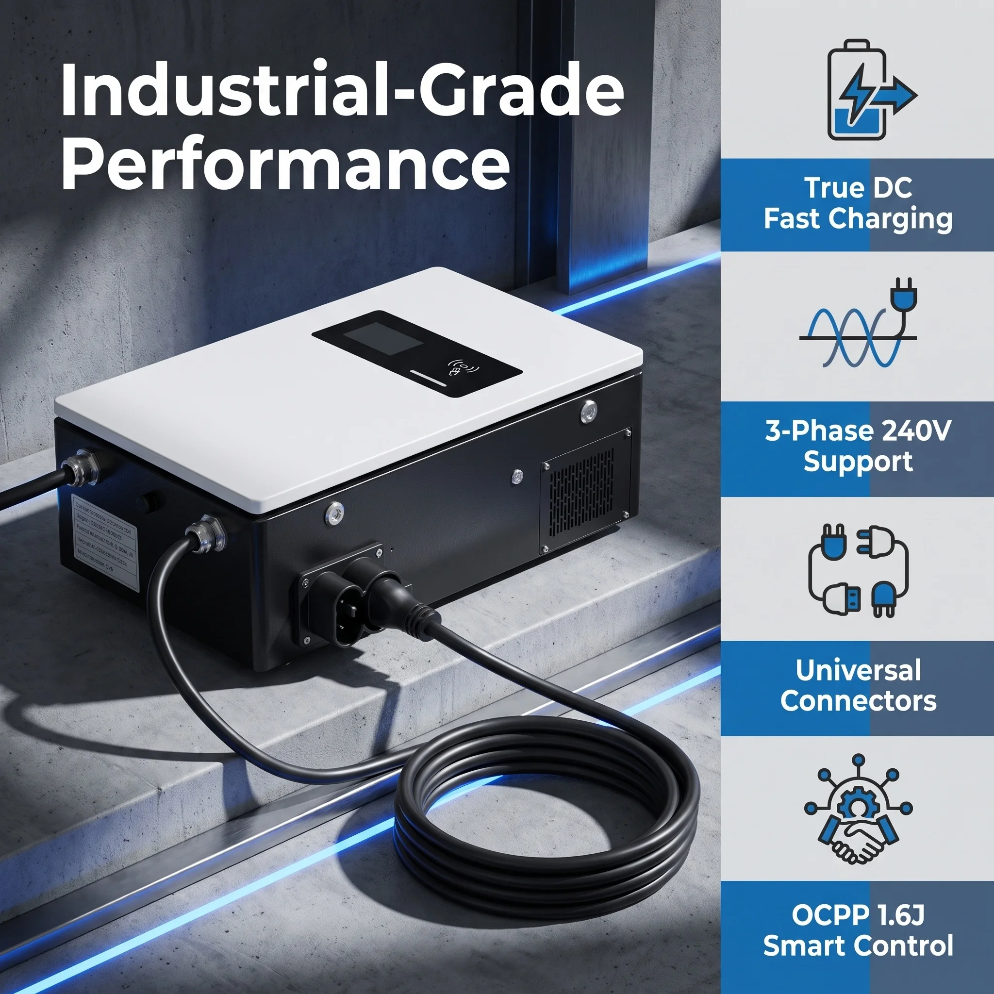 0-60KW DC Fast EV Charging Station, 3 Phase 240V Customizable 380V Input, CCS1/CCS2/CHAdeMO/GB/T Compatible, CE Certified Commer
