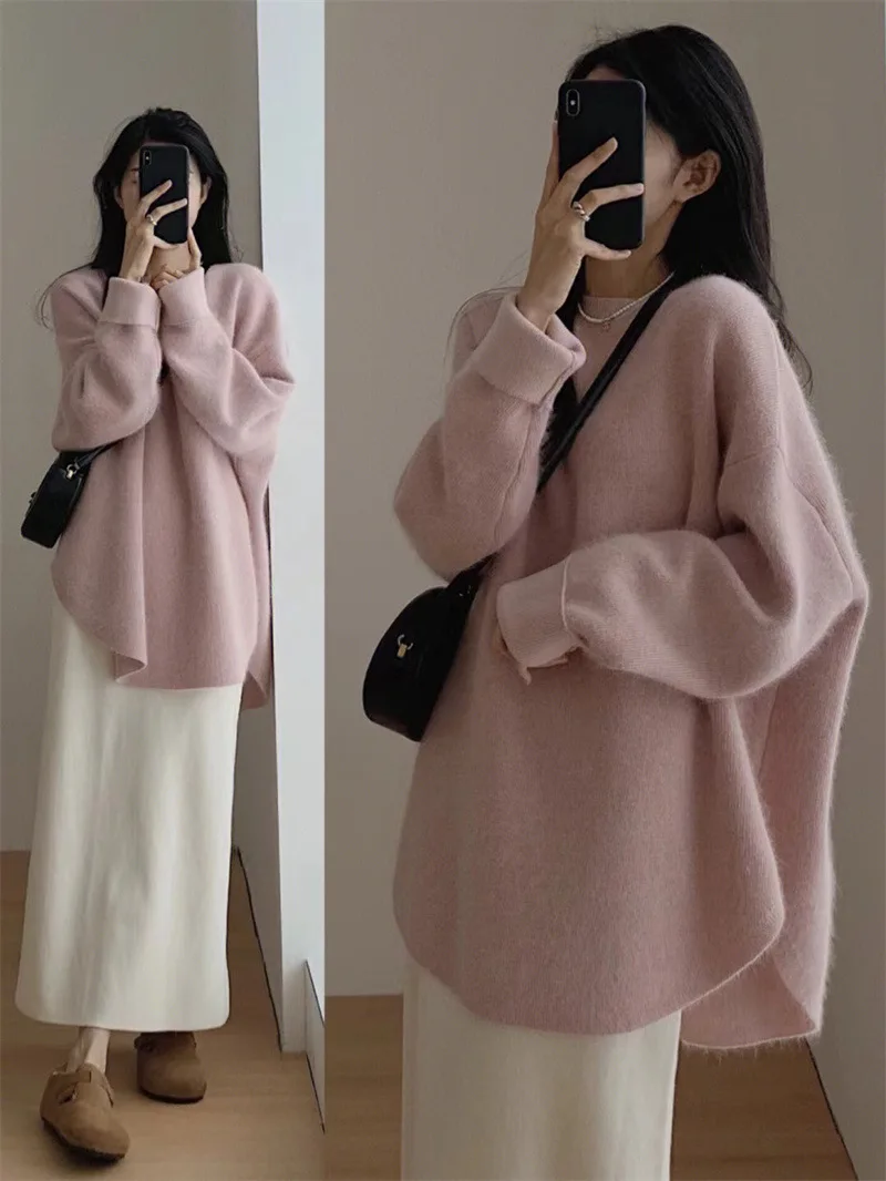 

Winter Half High Collar Cashmere Sweater for Women Loose Knitted Pullover Solid Color Women Tops Fashion Knitwear Sweters Women