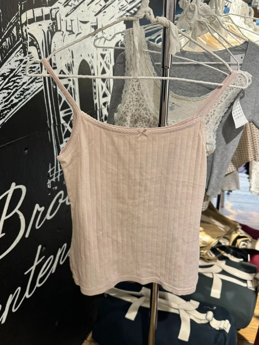 Sweet Pink Eyelet Bow Crop Top Summer Lace Trim Sleeveless Cotton Tank Tops Women Preppy Style Vintage Camisole Y2k Clothes﻿﻿﻿﻿