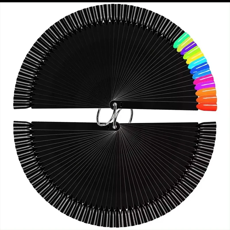 100 Tips Fan Shape Nail Swatch Sticks False Nail Art Polish Tips Salon Display Practice Tools z metalowym uchwytem na pierścień dzielony — zdjęcie 6