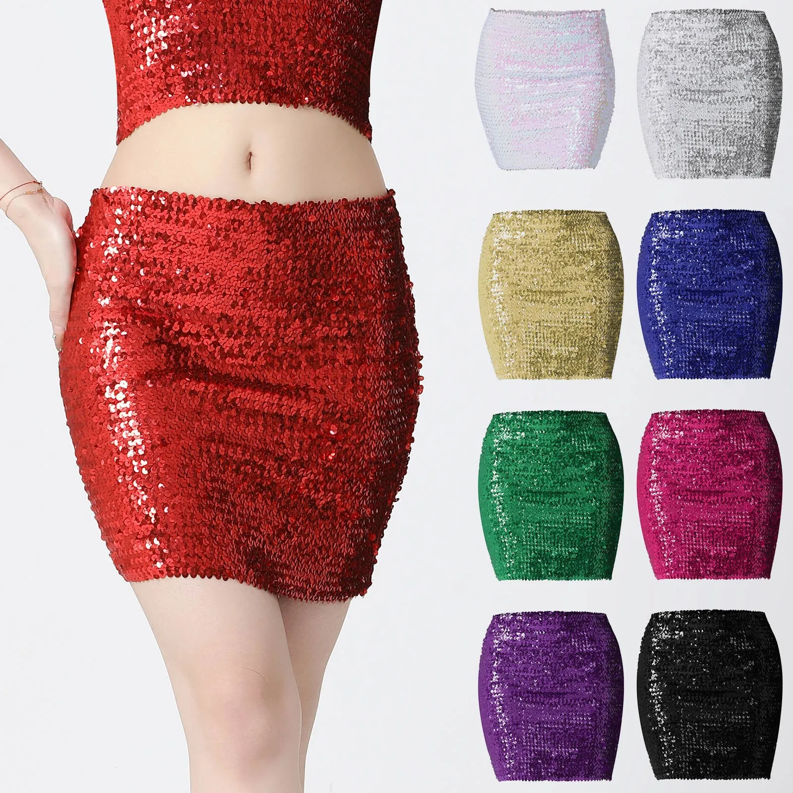 

Women Sequin Sexy Half Body Skirts Carnival Mardi Gras Party Skirt Short Mini Slim Tube Stage Performance Festival Hoop Skirt