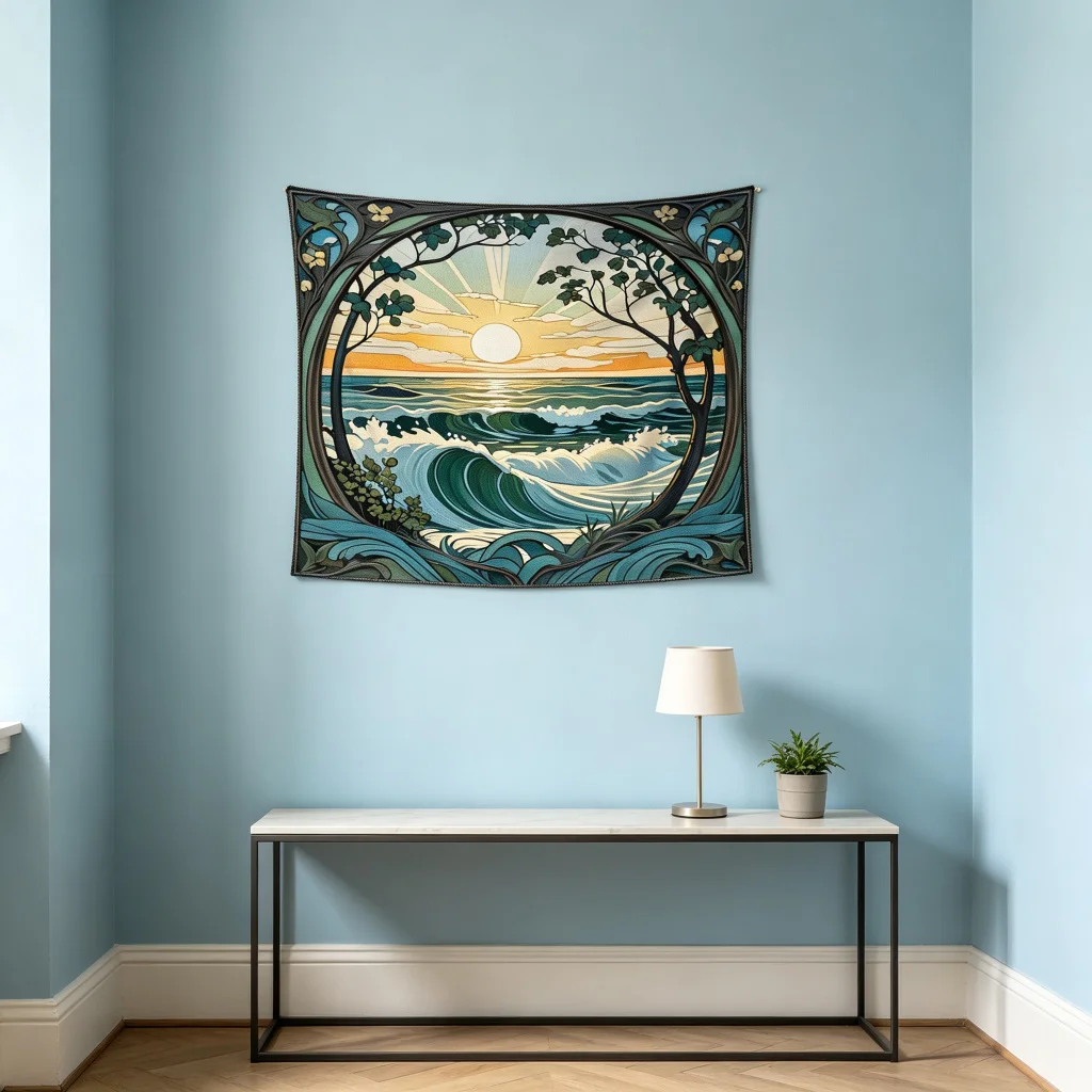 1PC Wave Sunrise Print Backdrop Banner, Bedroom Living Room Photo Background, Polyester Wall Hanging, Home Decor, Wall Art