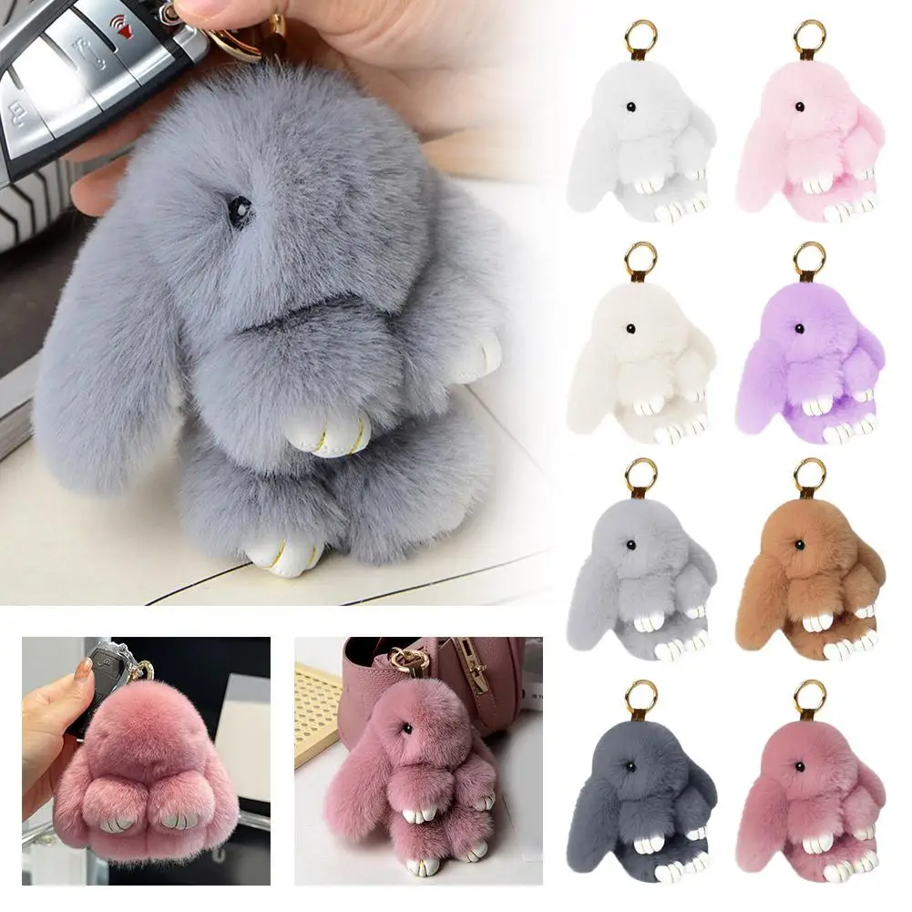 Cute Long Ear Bunny Keychain Real Mink Fur Rabbit Doll Toys Keyring Jewelry Pompom Charm Handbag Ornament Gifts Plush Penda Y9X4