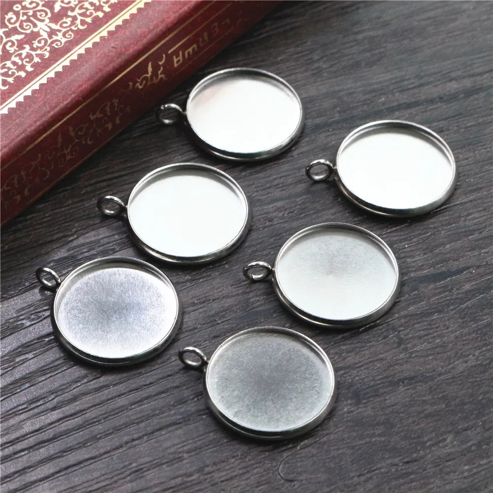(Never Fade) 14mm 16mm 18mm 20pcs Stainless Steel 3 Style Cameo Settings Cabochon Base Charms Pendant High Quality