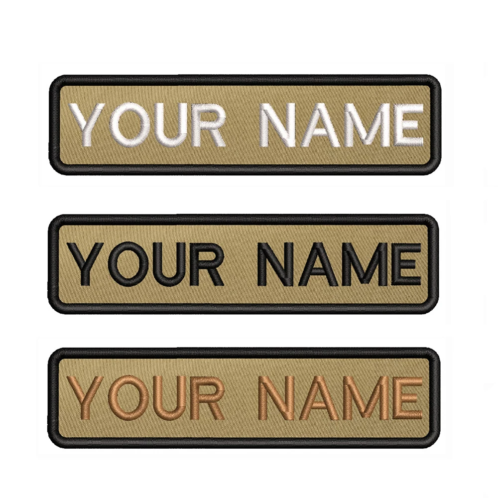 10X2.5cm Khaki Brown Embroidery Custom Name Patch Stripes Badge Iron On Or  Patches  for Clothing