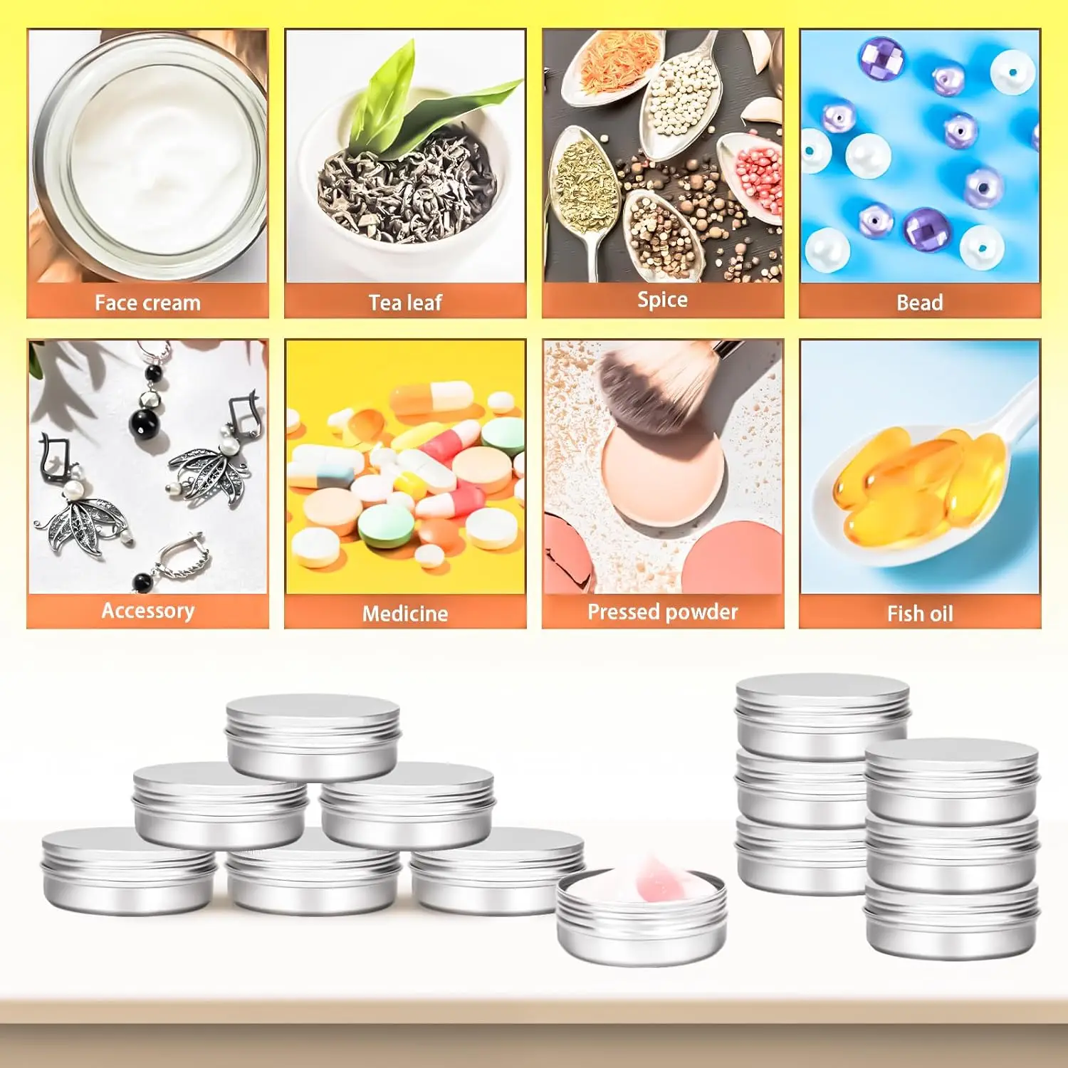 50Pcs 5g-60g Empty Cosmetic Aluminum Tin Cans Metal Round Candle Jars Refillable Cream Container For Storing Tea Lip Balm Spice
