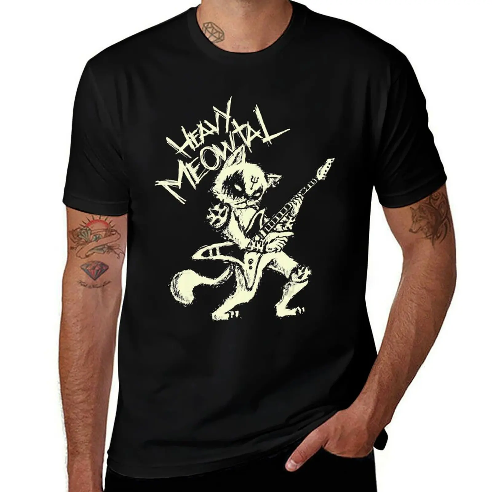 Heavy Metal Cats Gift Clothing Guitar Playing Cat Gothic T-Shirt Plus Size Short Sleeve T-Shirt