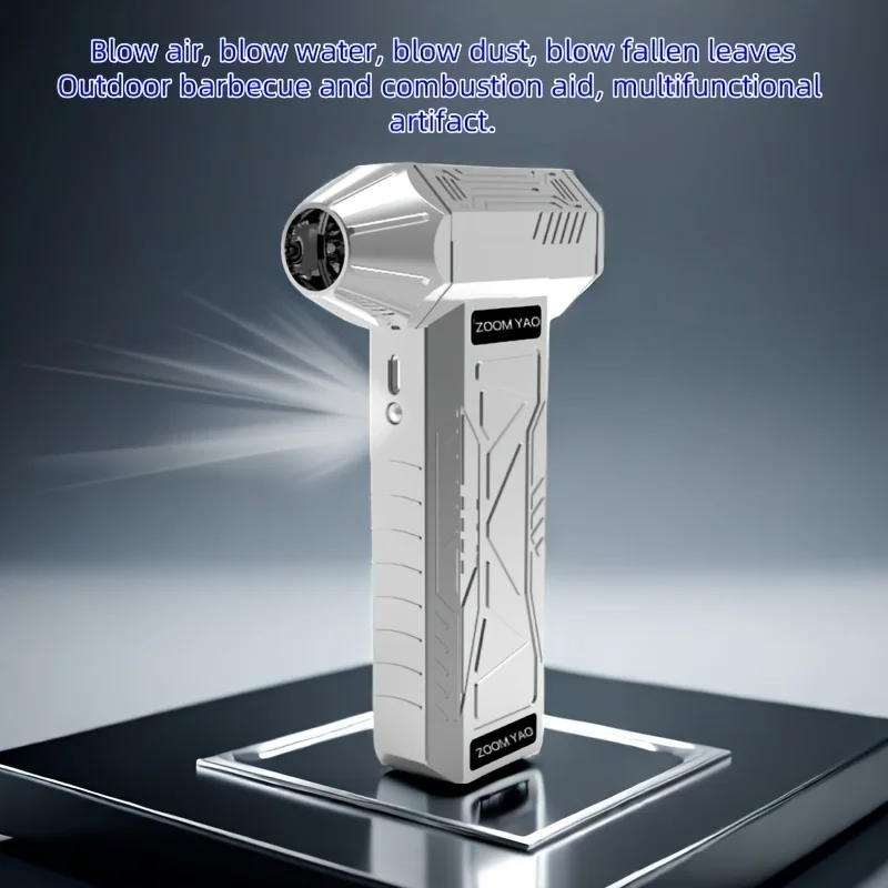 

Mini Handheld Turbine Fan with 4 Speed Settings, Night LED Lighting, Portable One-Key Turbine for Infinite Air/Water/Dust Blowin