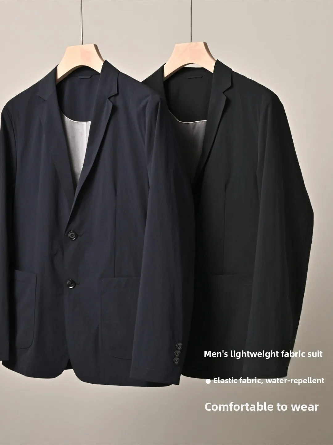 

Lightweight Casual Men's Suit Spring Summer Sle Elastic Busin Jaet Top Soft Stand Fit Adult Full Lined Nylon Spandex