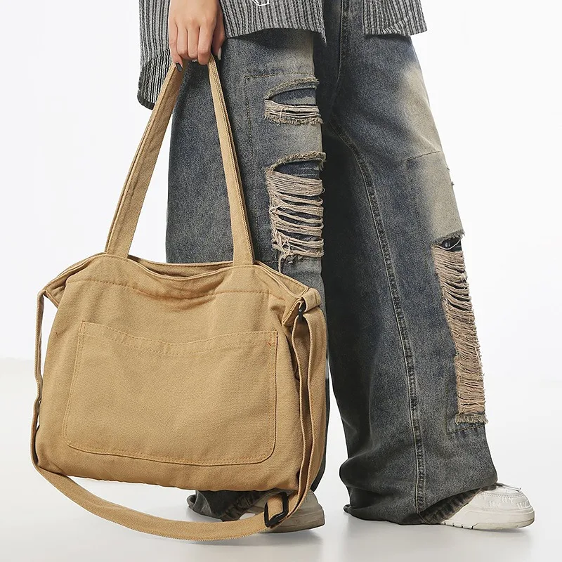 

Модные холщовые сумки через плечо для женщин и мужчин, 2025 год, большая сумка через плечо для книг, студенческие корейские популярные большие сумки-портфели