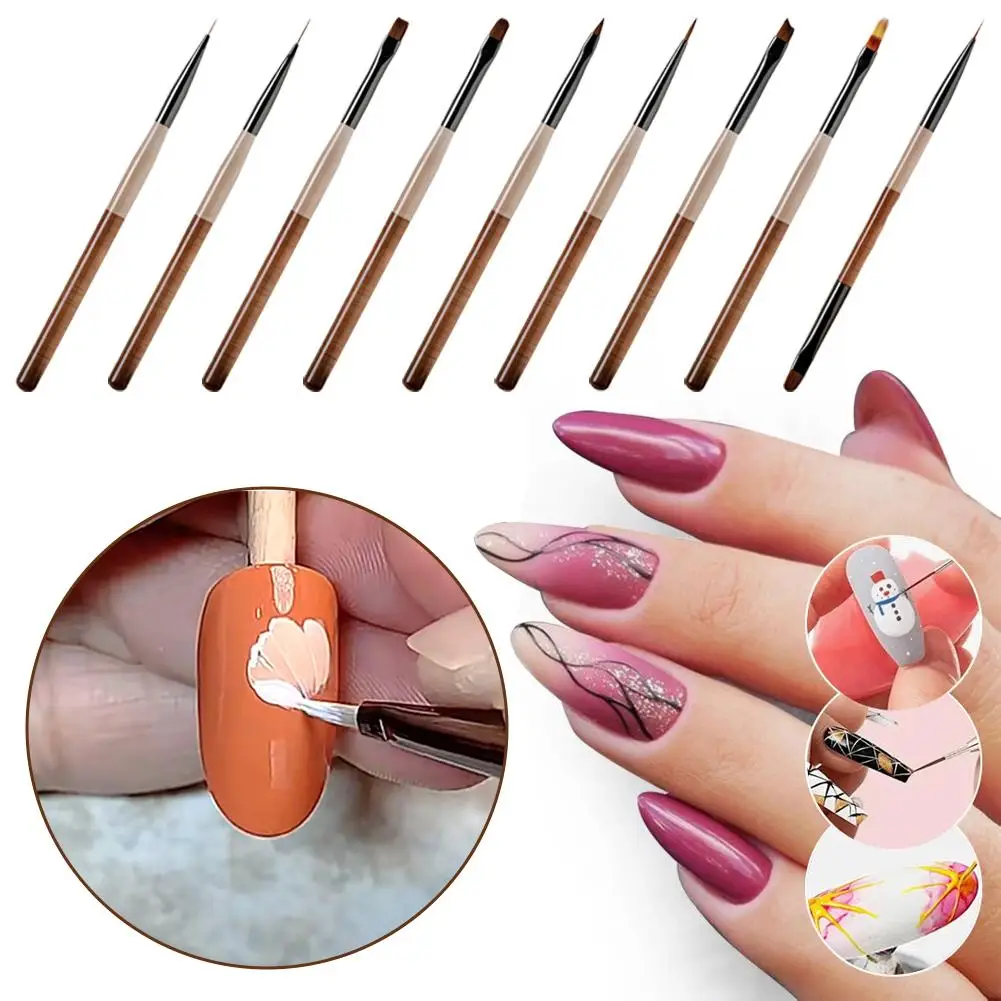 1/9pcs Fine Detail Paint Brush Set Acrylic UV Gel Drawing Dotting Manicure Nail Art Design Tools Makeup Accessorie Gel Brush