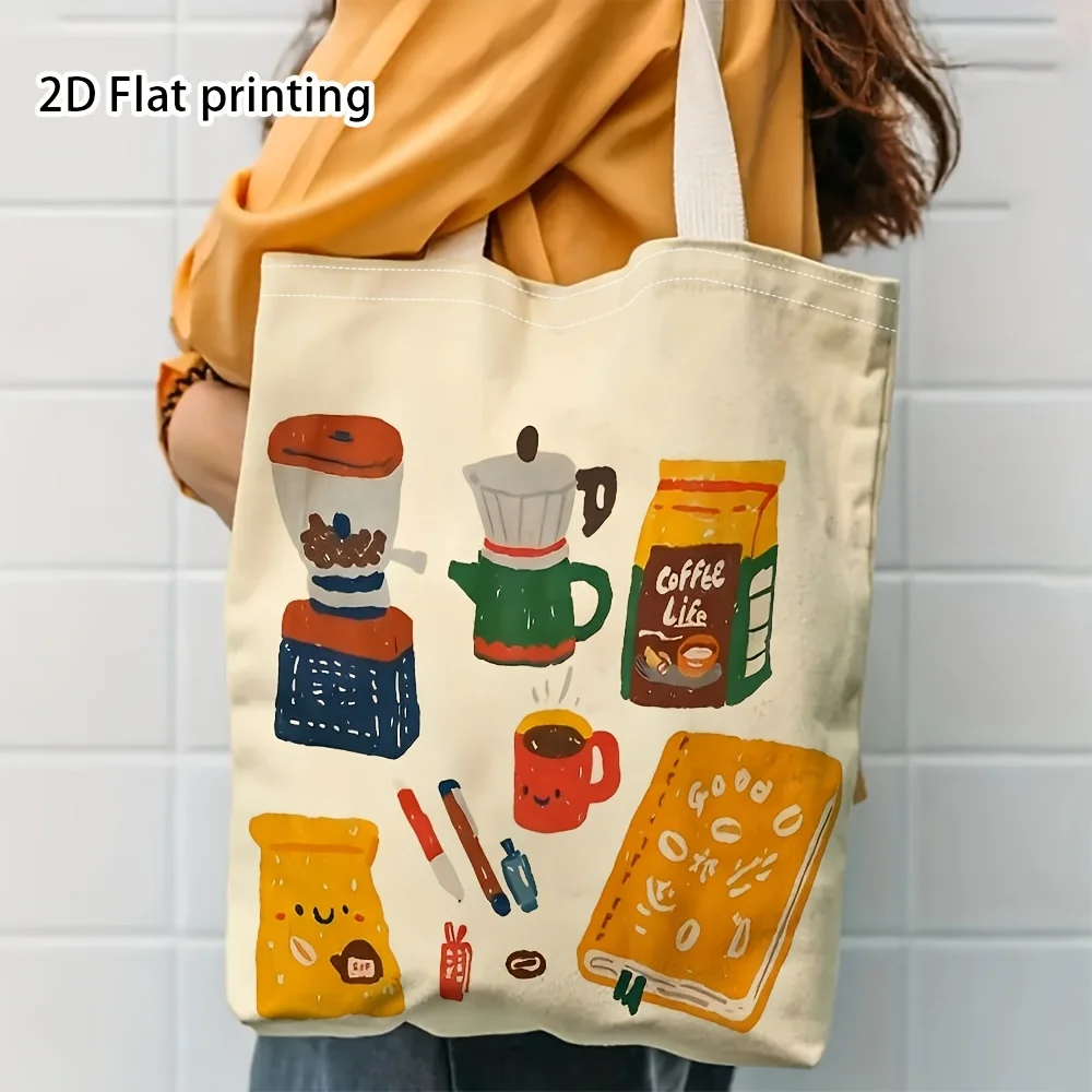 Coffee Lovers Tote Bag Colourful Coffee Design Shopping Bag School and Shopping Casual Shoulder Bag Perfect Gift for Friends