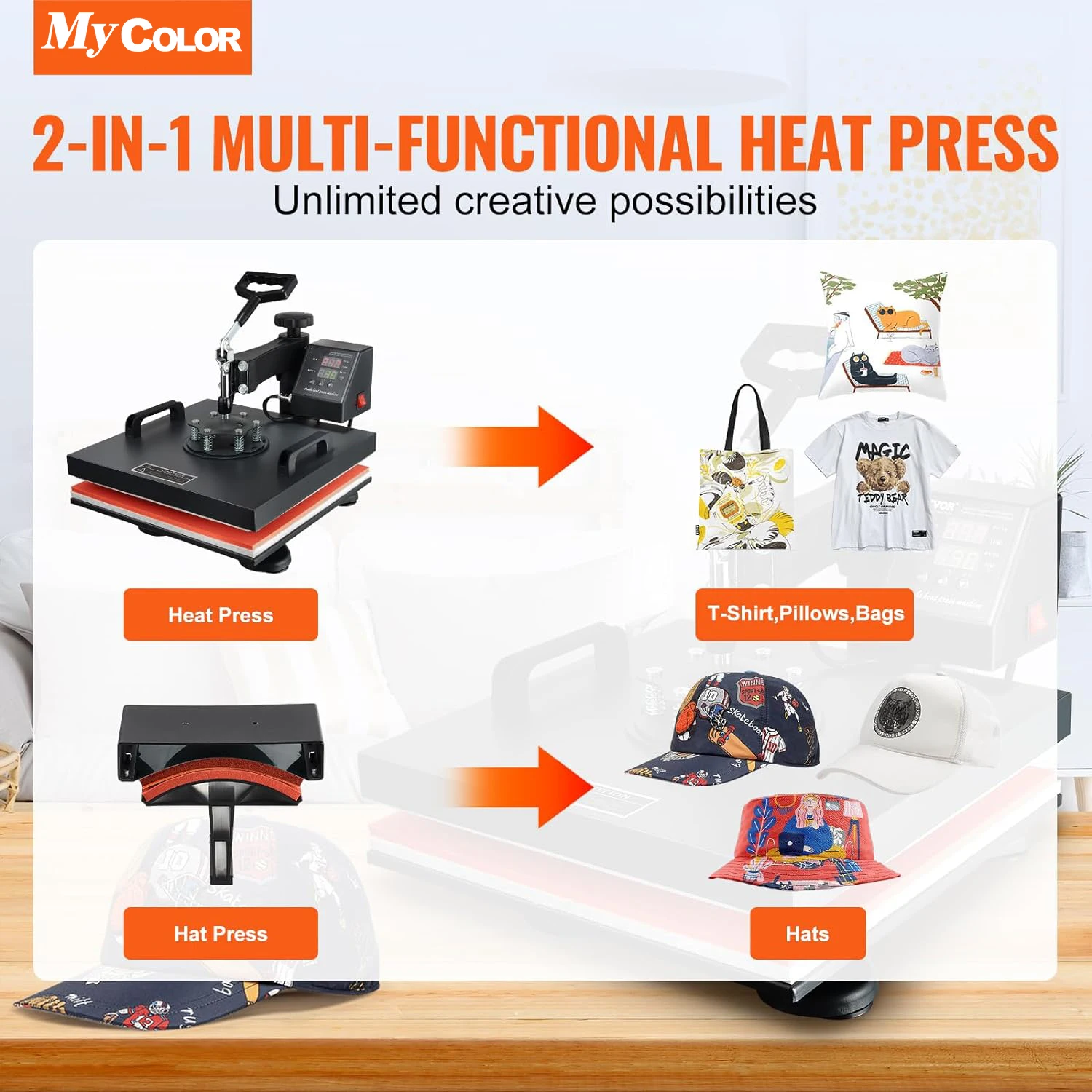 MyColor Most Popular  Heat Press Machine T-shirt Heat Press Machine 5 In 1 Cup Hat/cap Printing Machine