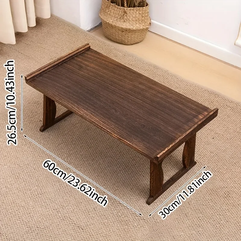 طاولة منخفضة قابلة للطي على الطراز الياباني، لمسة نهائية بنية عتيقة، تصميم قابل للطي على الطراز التقليدي، لمسة نهائية محكم
