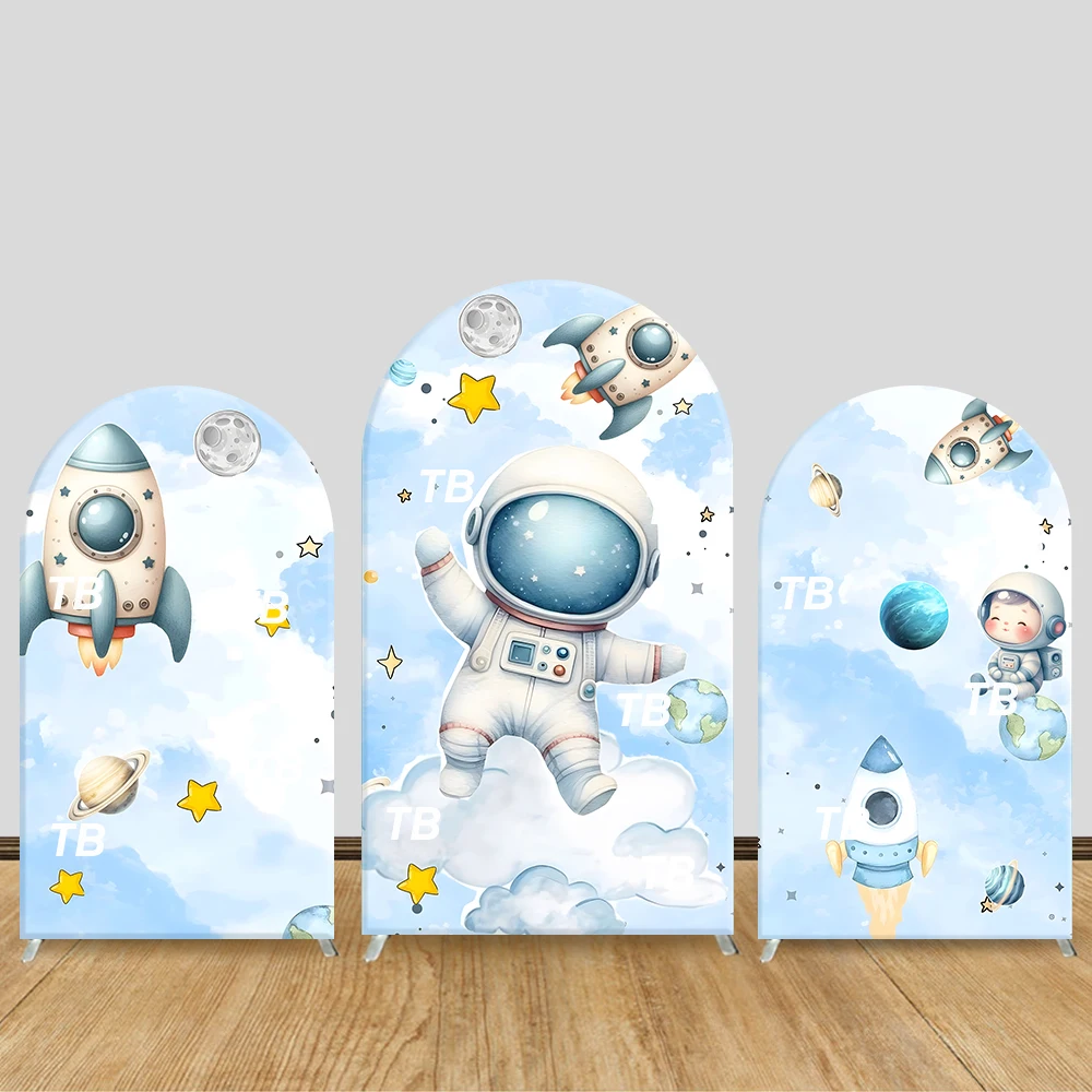 

Blue Space Astronaut Arch Backdrop Cover Rocket Planet Kids Party Decor Photo Booth Background Supplies