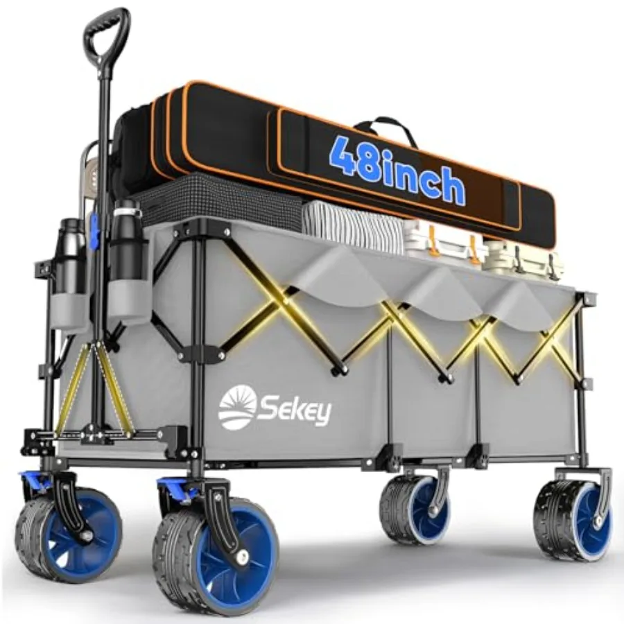 

Garden utility wagon: heavy-duty steel, black, 660lbs capacity, collapsible foldable design with all-terrain beach wheels and i