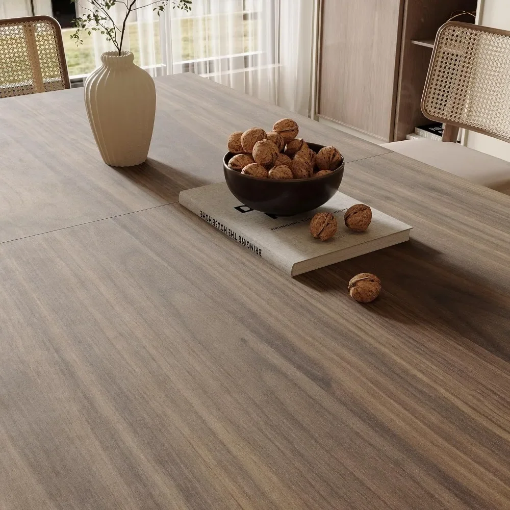 Mesa de comedor expandible para 6 8 personas, mesas de cena rectangulares de madera para interiores, mesa de comedor de cocina grande para el hogar, marrón