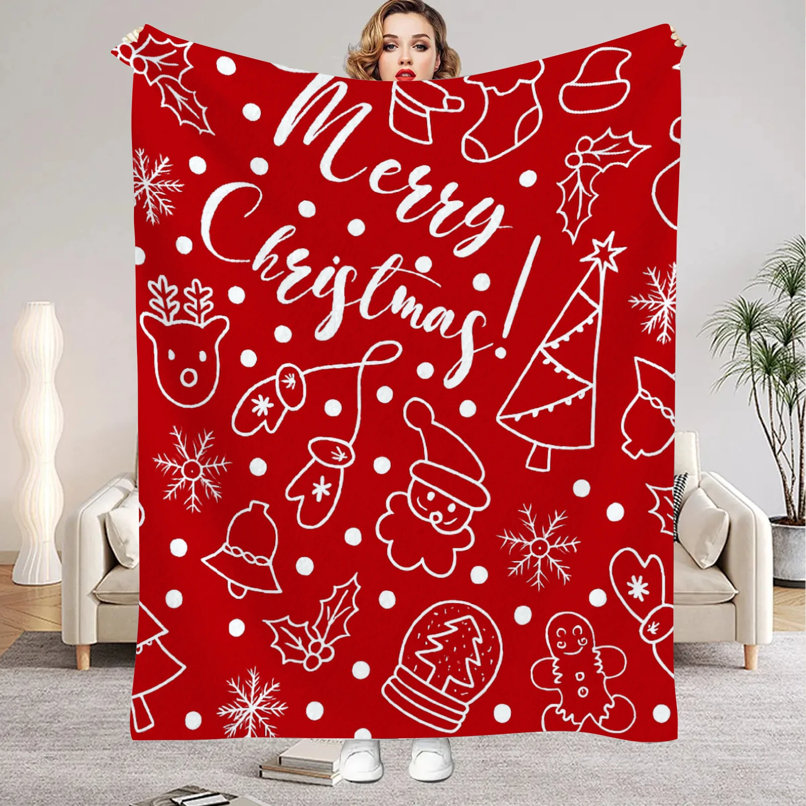 Christmas Blanket Various Colors Pattern Suitable for Sofa Beds, Office Outdoor Applicable in All Seasons Comfortable and Warm